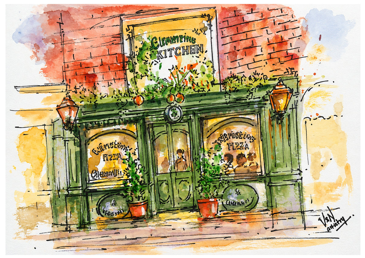 Winston's Pizza / Clementine's Kitchen Watercolour Print