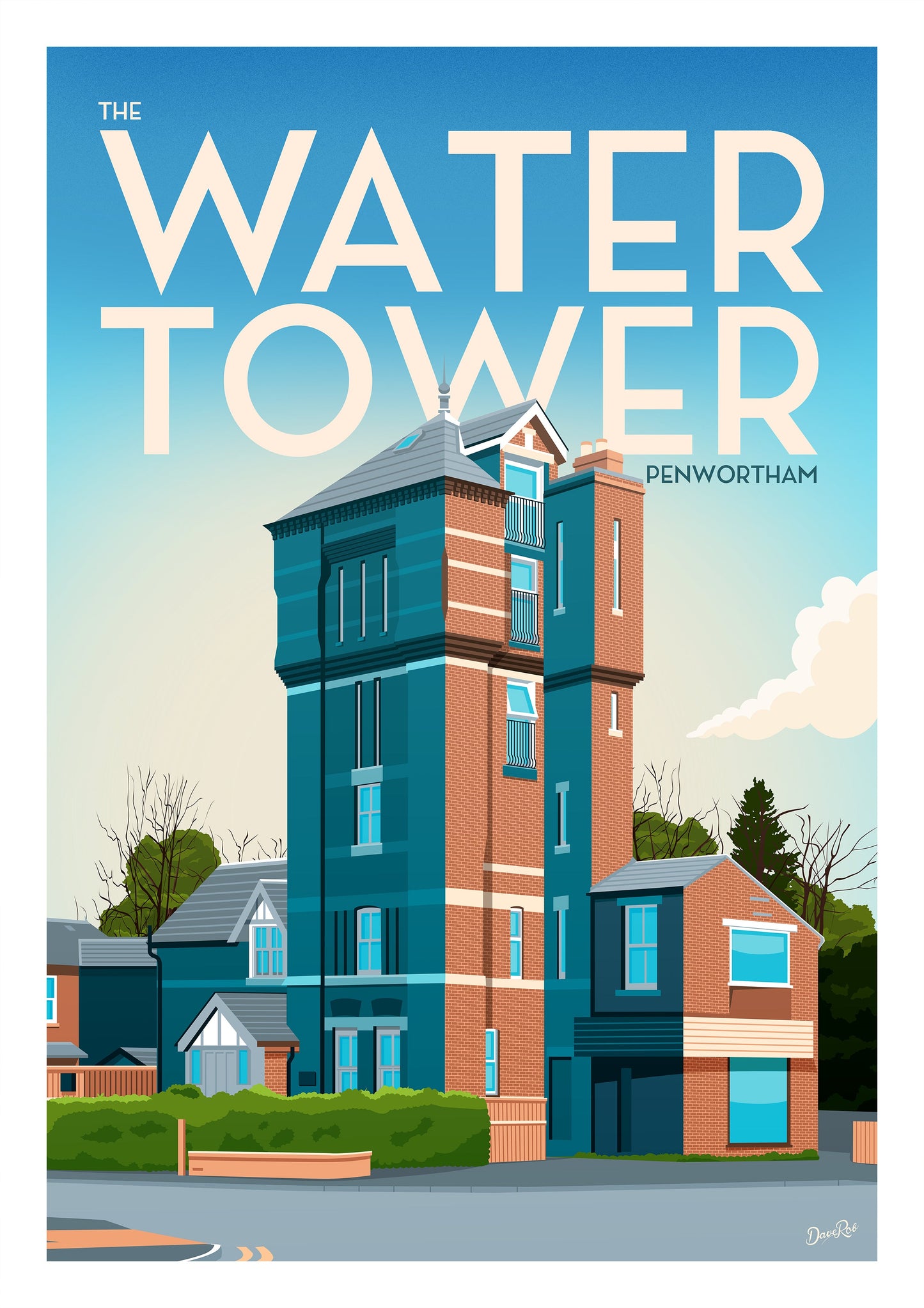 The Water Tower in Penwortham, Preston Vintage Travel Poster Print