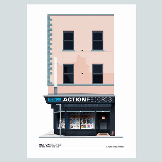 Action Records, Church St, Preston, Lancashire Poster Print
