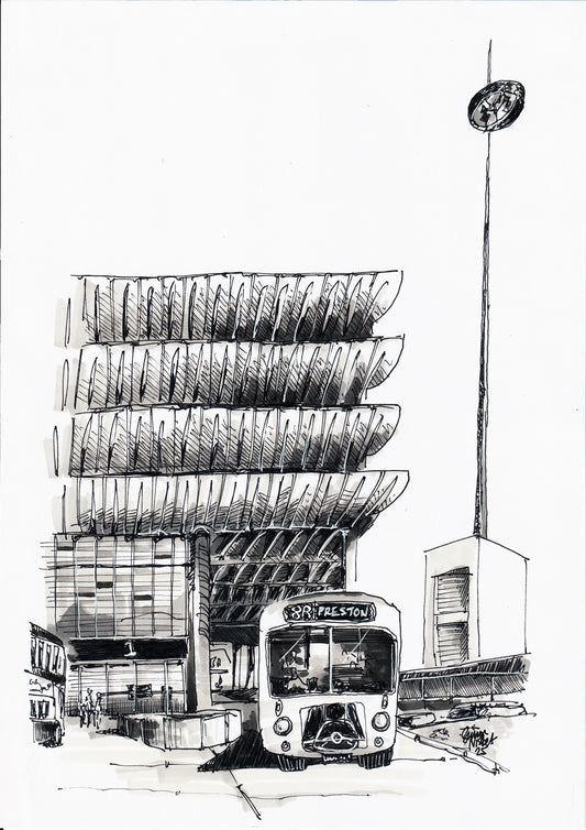 Preston Bus Station Sketch Print