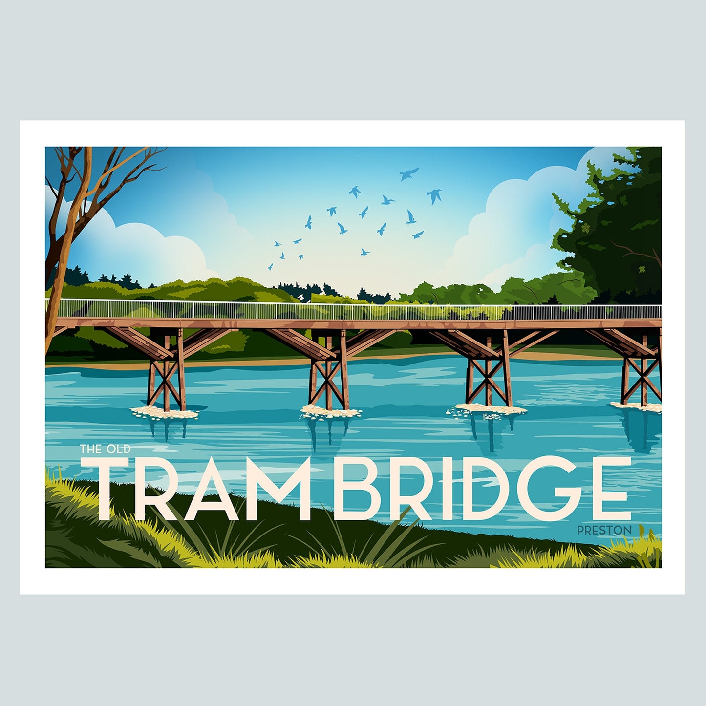 The Old Tram Bridge in Preston Vintage Travel Poster Print