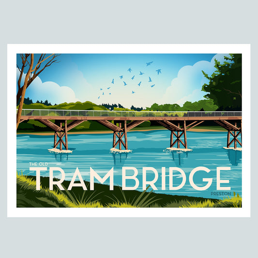 The Old Tram Bridge in Preston Vintage Travel Poster Print