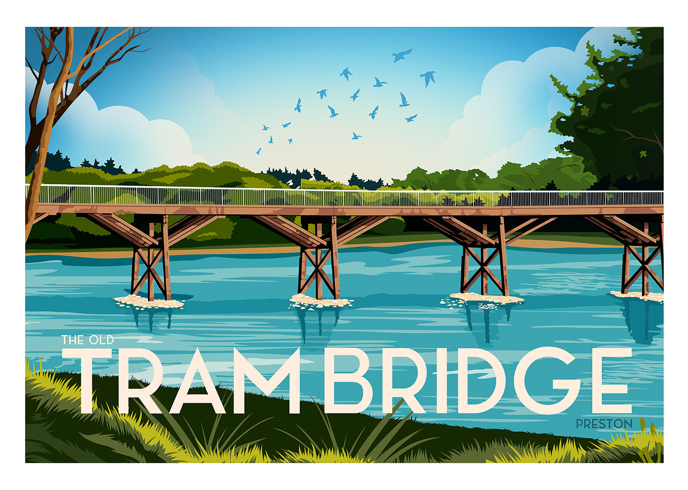 The Old Tram Bridge in Preston Vintage Travel Poster Print